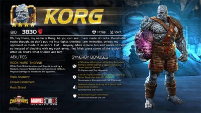 Korg comes to Marvel Contest of Champions